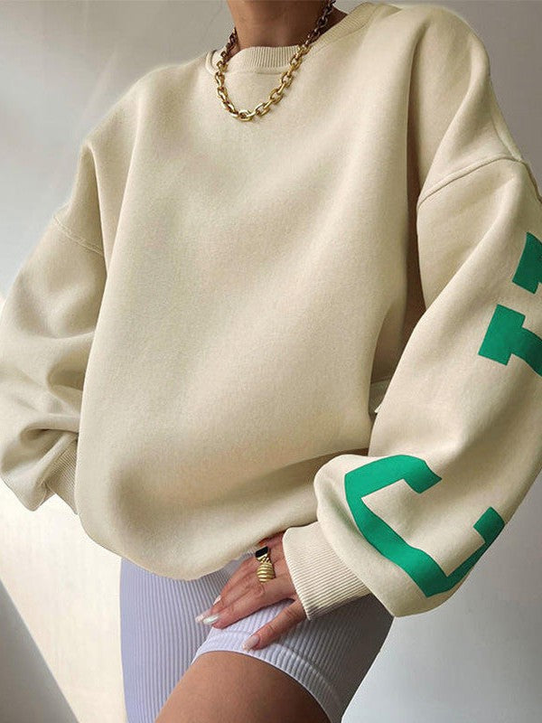 American Loose Contrast Print Women's Round Neck Sweatshirt