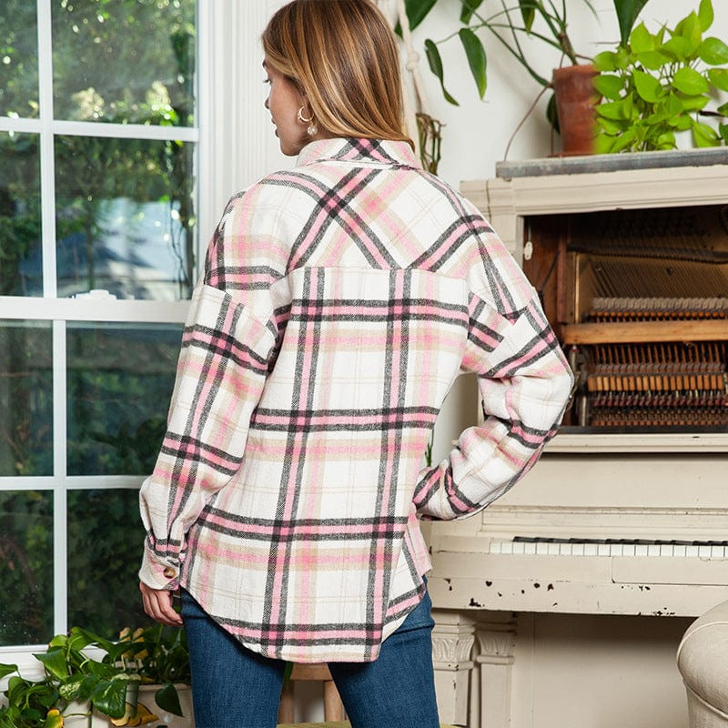 Casual Plaid Lapel Loose Long Sleeve Cardigan for Women