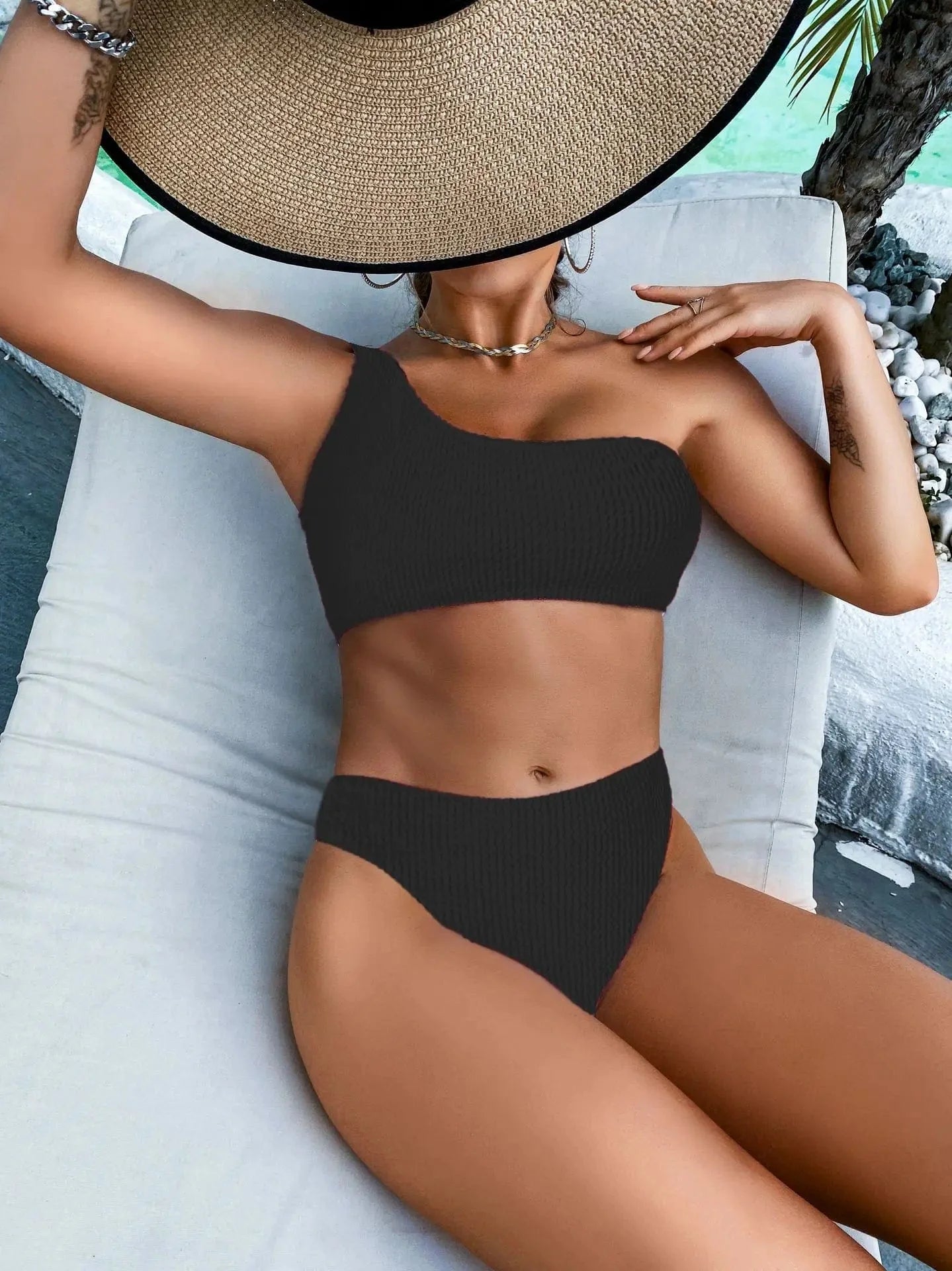 Sexy Ribbed Bikini Women's Swimsuits One Shoulder Swimwear Women Biquini Solid Brazilian Bikinis Set Bathing Suits Drop