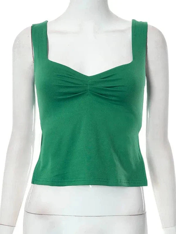 Vintage Square Neck Slit Hem Backless Cropped Tank Top