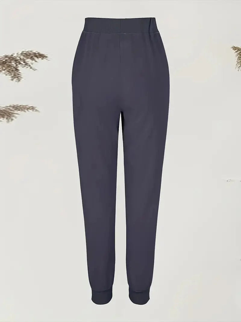 Solid Drawstring Pants, Women's Casual Long Length Trousers With Pockets