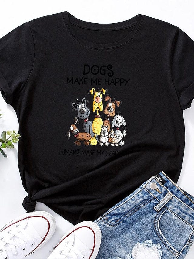 Animal Letter Print Women's T-shirt with Dog Design