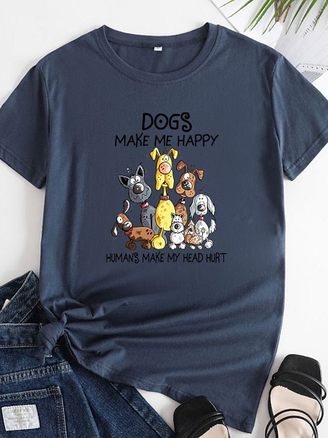 Animal Letter Print Women's T-shirt with Dog Design