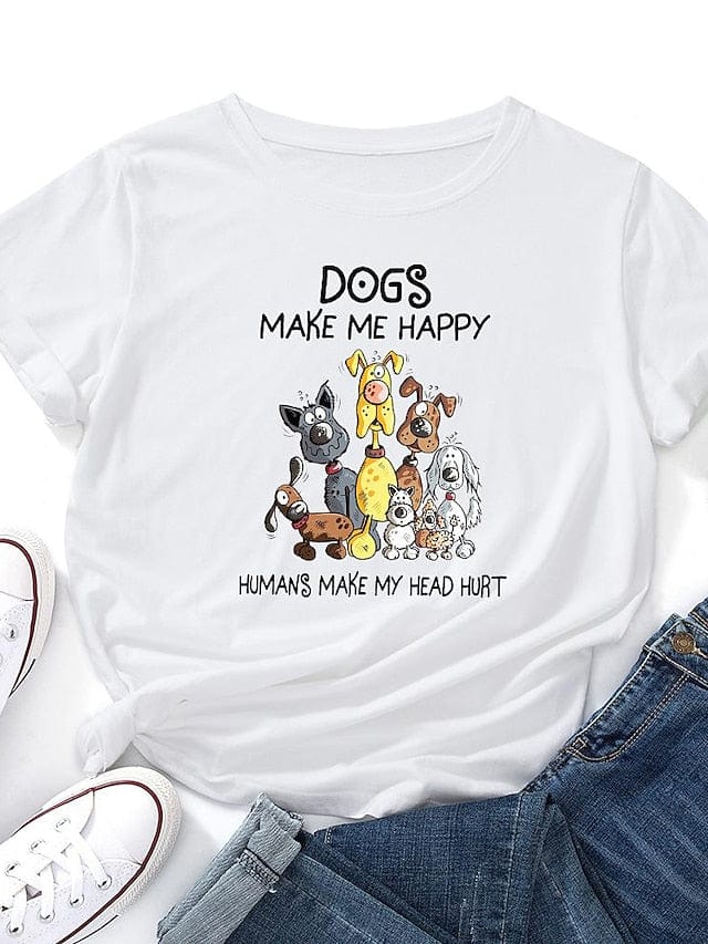 Animal Letter Print Women's T-shirt with Dog Design
