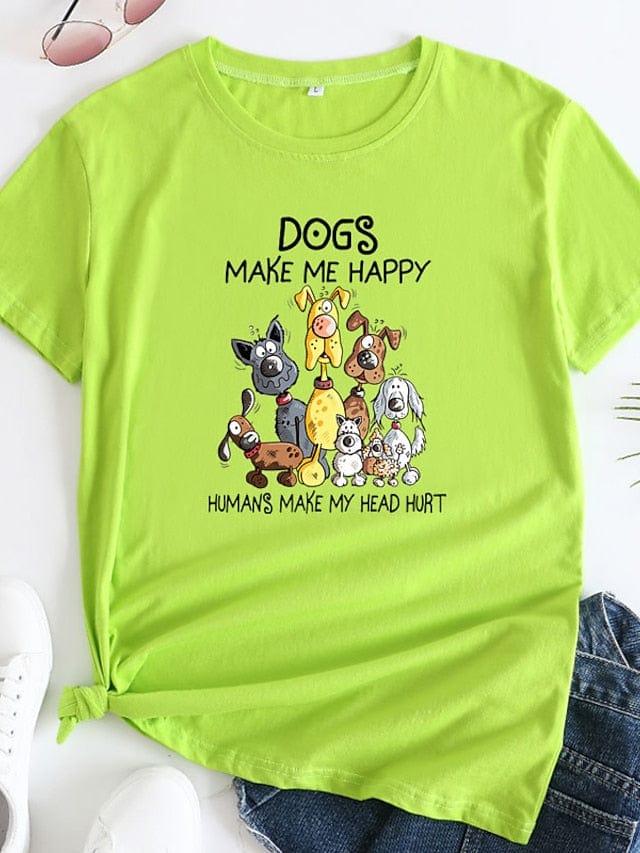 Animal Letter Print Women's T-shirt with Dog Design