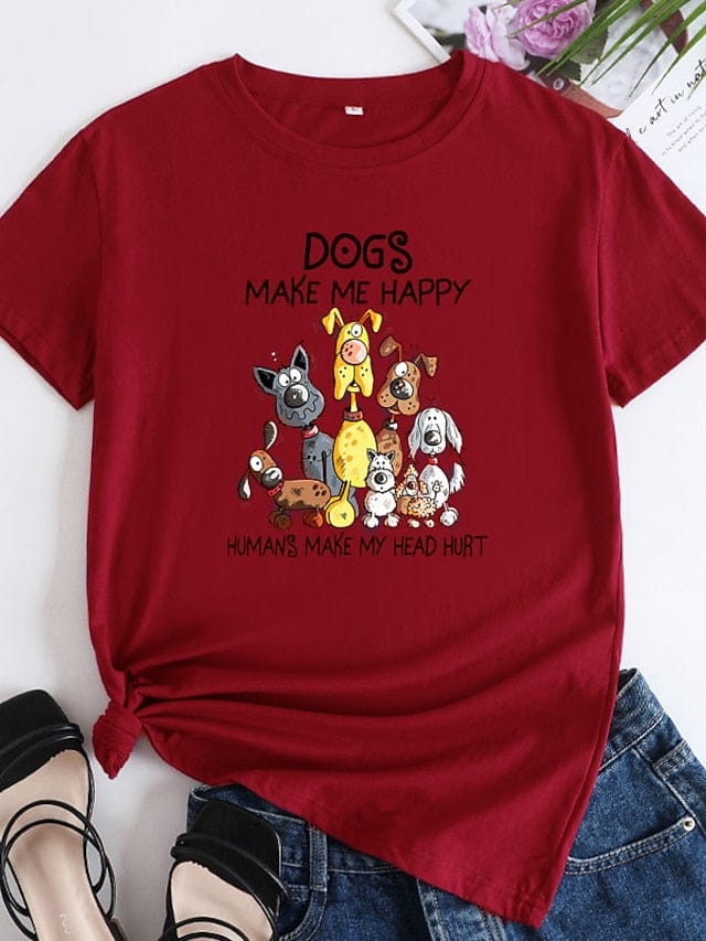 Animal Letter Print Women's T-shirt with Dog Design