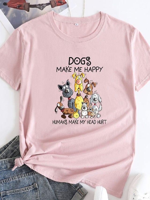 Animal Letter Print Women's T-shirt with Dog Design