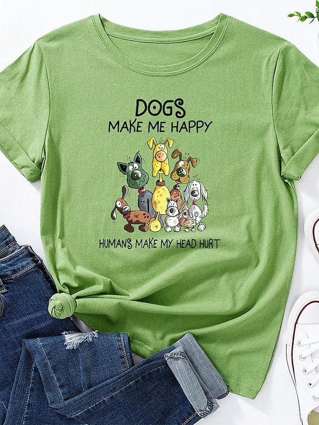 Animal Letter Print Women's T-shirt with Dog Design