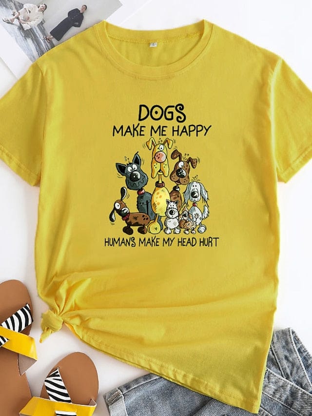 Animal Letter Print Women's T-shirt with Dog Design