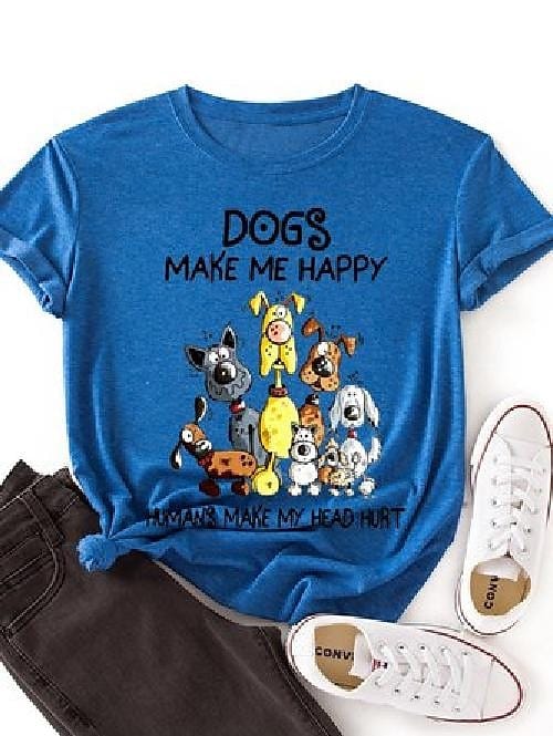 Animal Letter Print Women's T-shirt with Dog Design