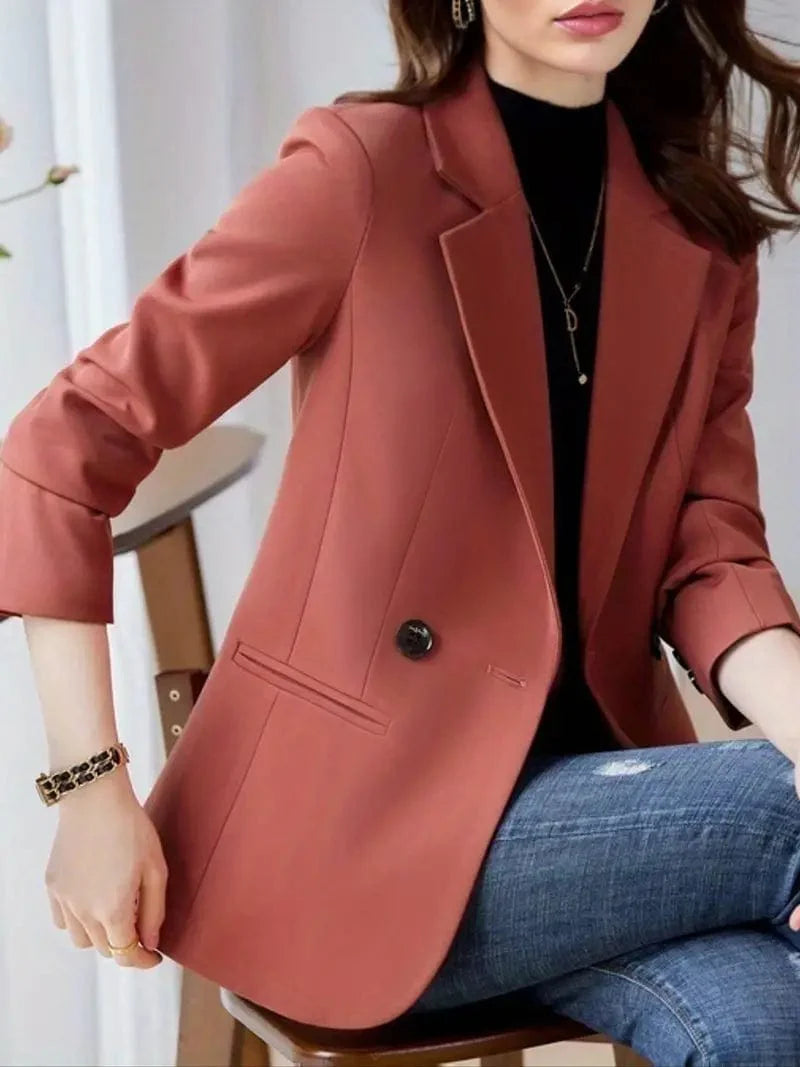 Button-Up Long Sleeve Lapel Blazer: Versatile Office Attire for Women