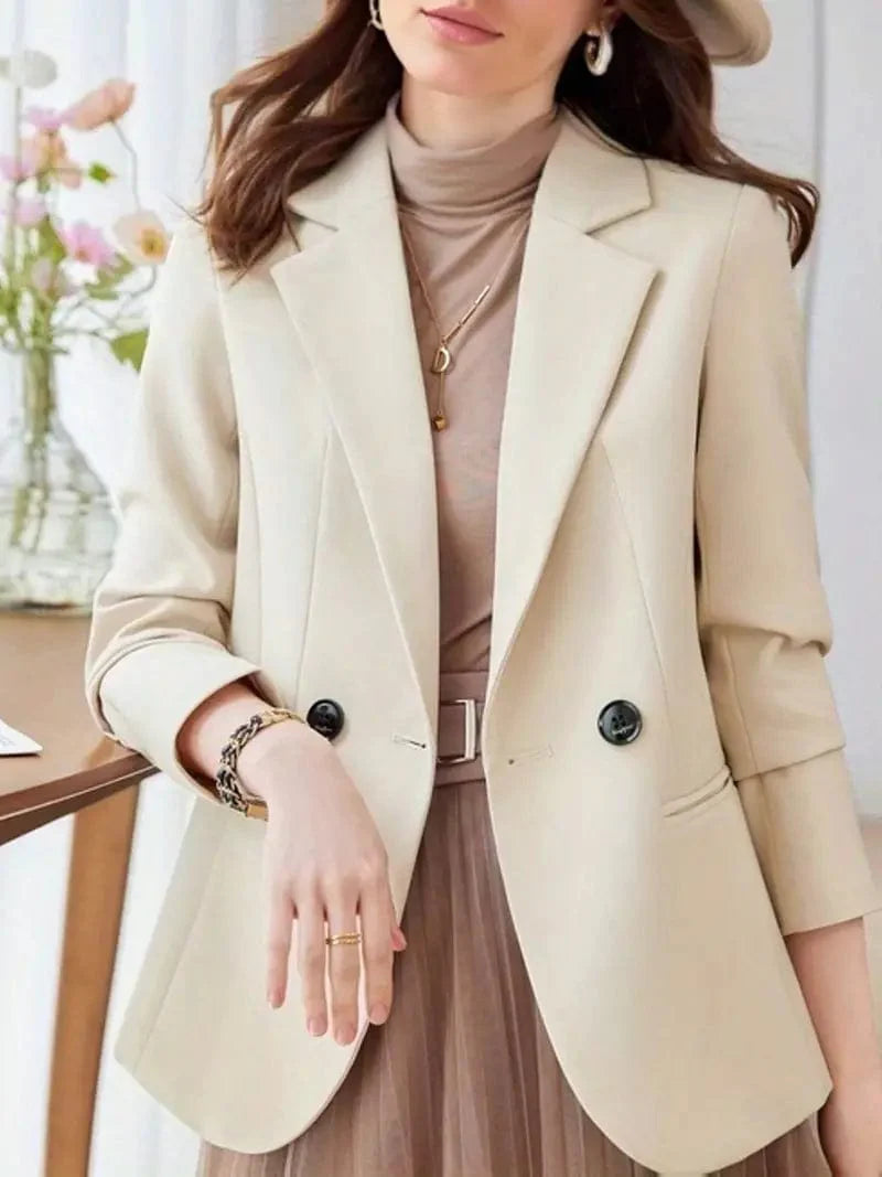 Button-Up Long Sleeve Lapel Blazer: Versatile Office Attire for Women