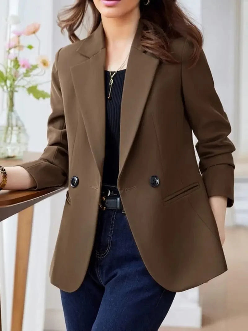 Button-Up Long Sleeve Lapel Blazer: Versatile Office Attire for Women