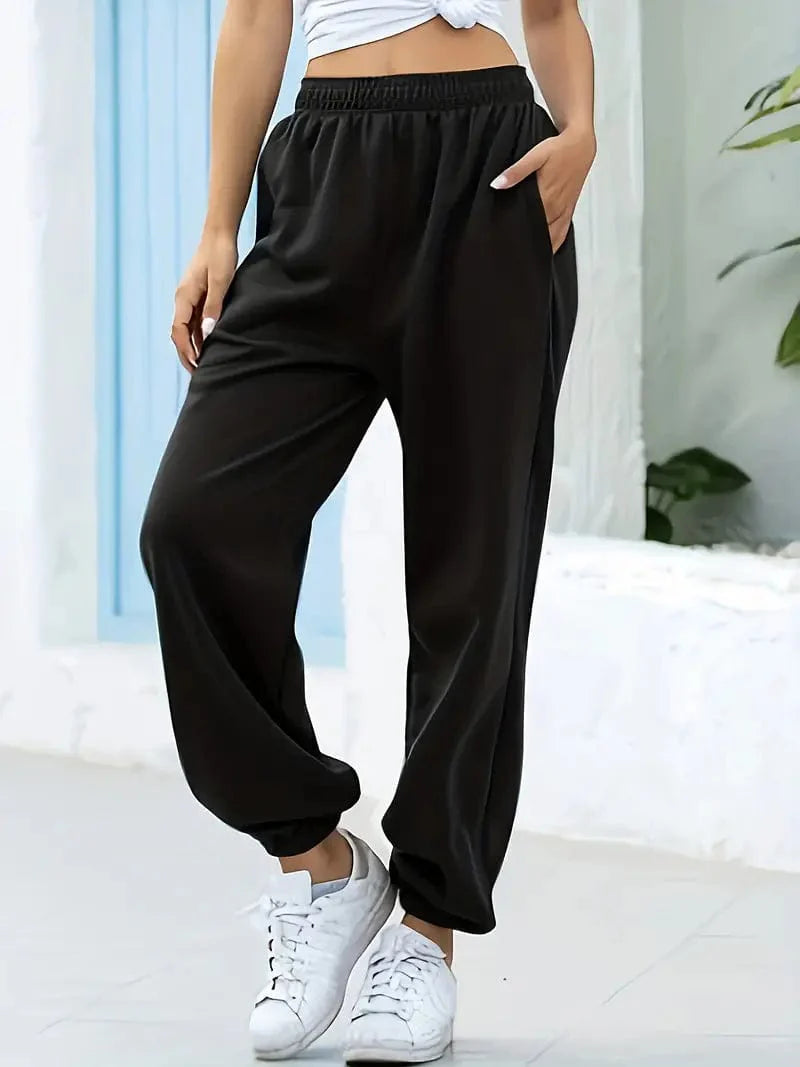 Solid Elastic High Waist Women's Sweatpants
