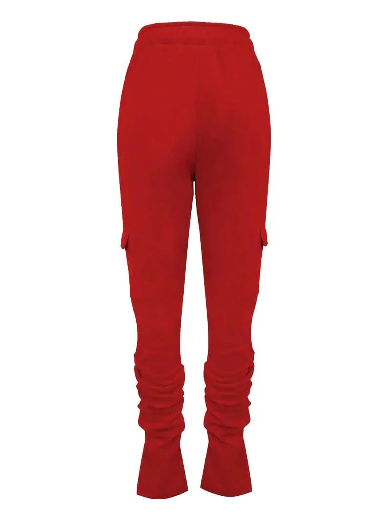 Ruched Solid Pants, Long-Length Casual Drawstring Bottoms, Women's Apparel