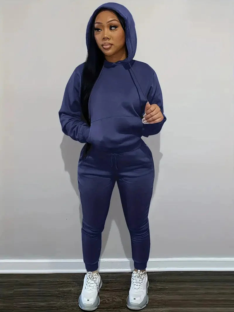 Casual Drawstring Pants and Hoodie Combo Set for Women