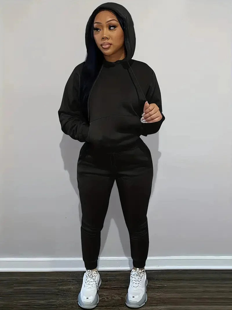 Casual Drawstring Pants and Hoodie Combo Set for Women
