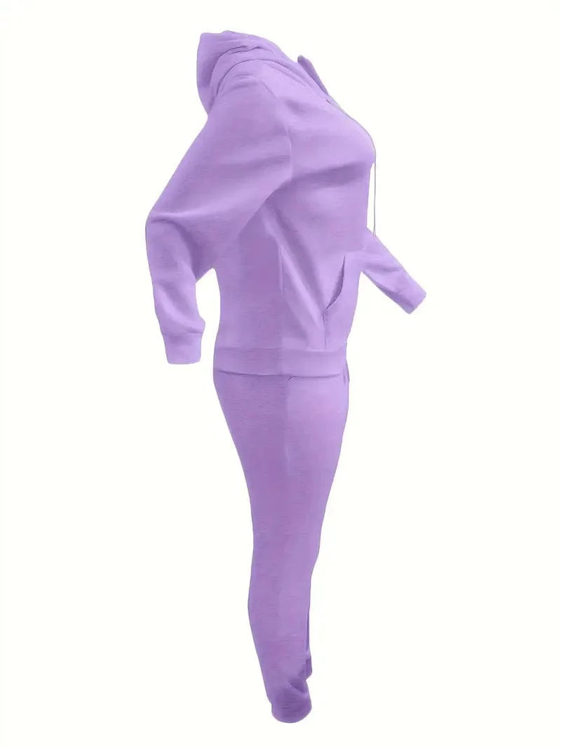 Casual Drawstring Pants and Hoodie Combo Set for Women