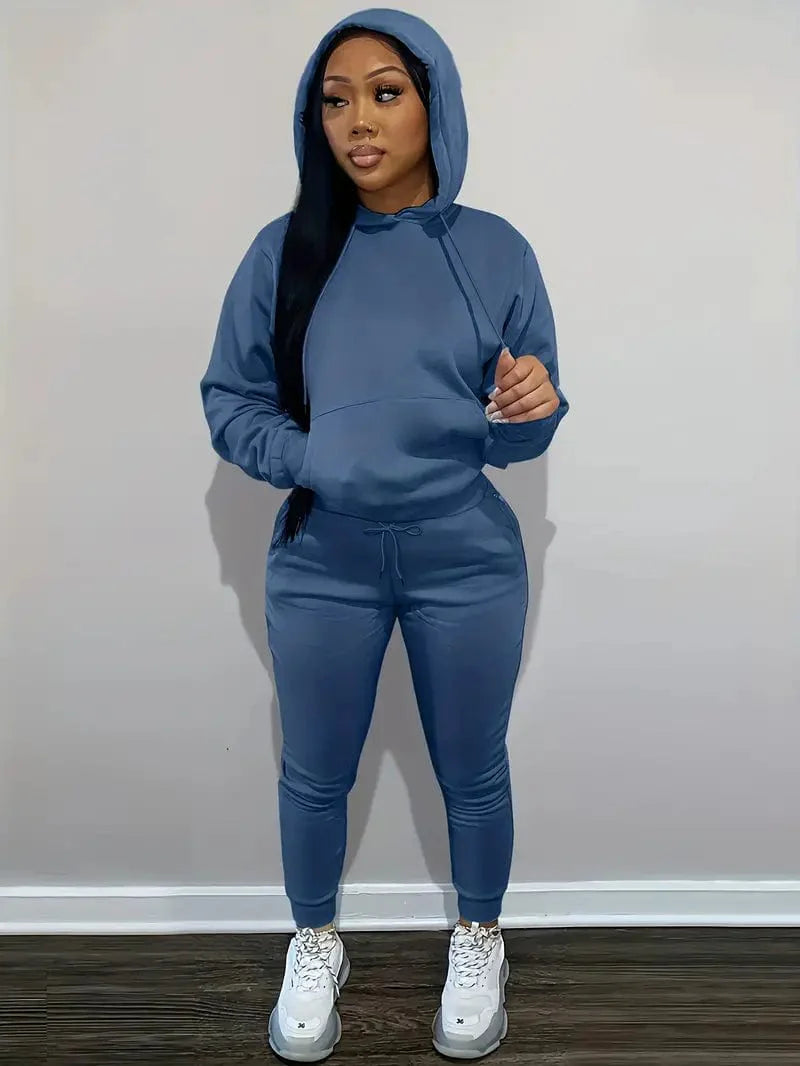 Casual Drawstring Pants and Hoodie Combo Set for Women