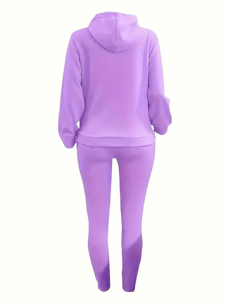 Casual Drawstring Pants and Hoodie Combo Set for Women