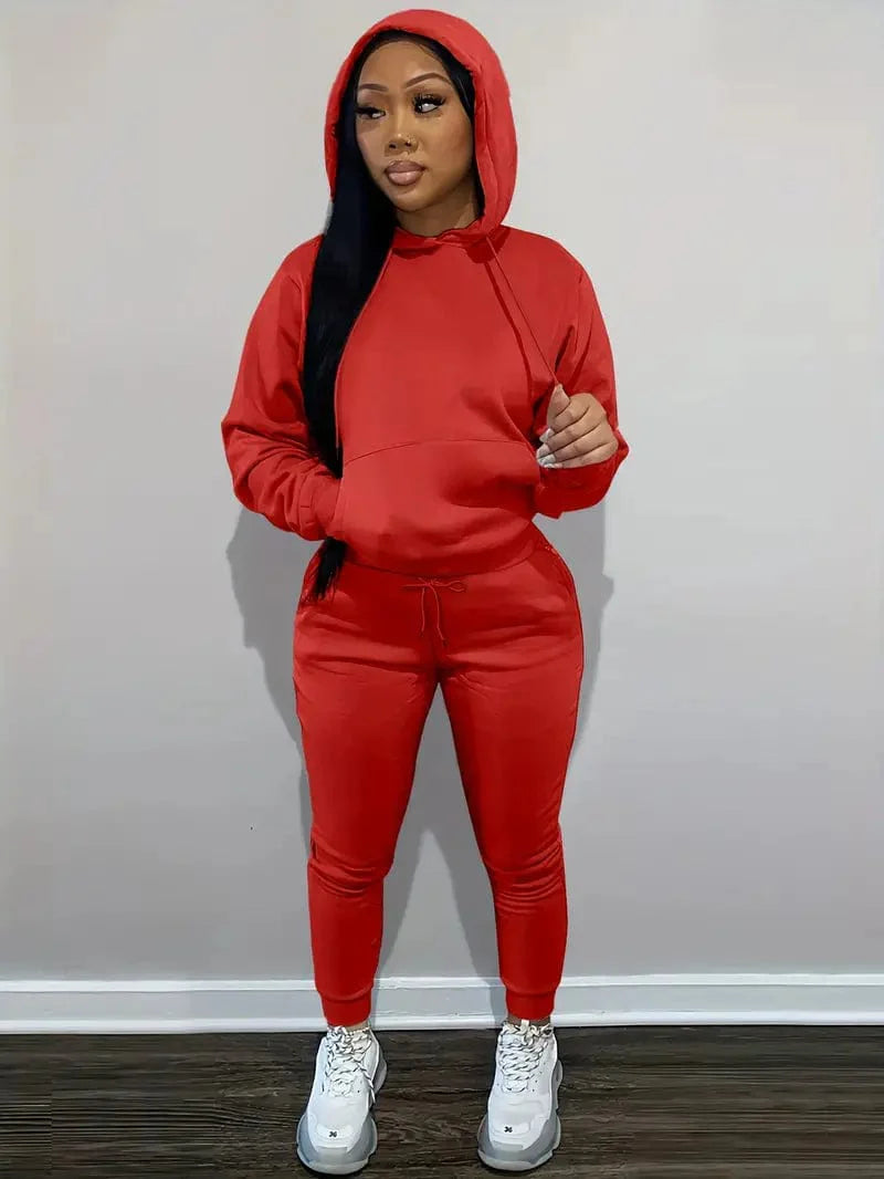 Casual Drawstring Pants and Hoodie Combo Set for Women