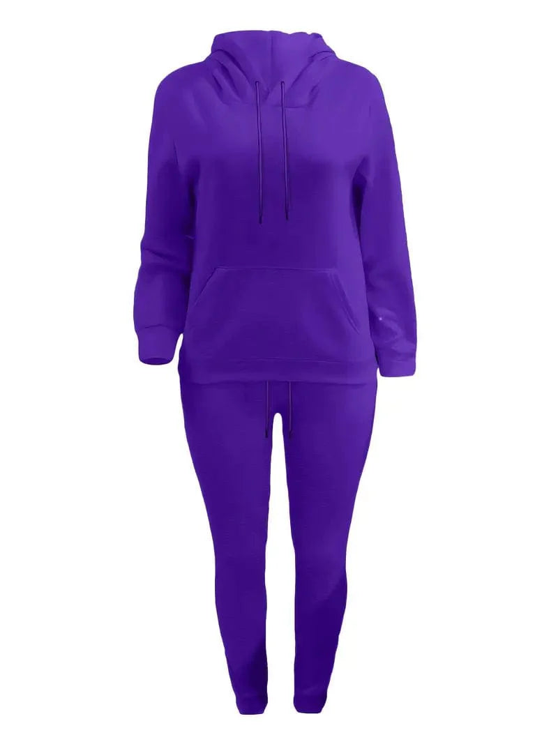 Casual Drawstring Pants and Hoodie Combo Set for Women