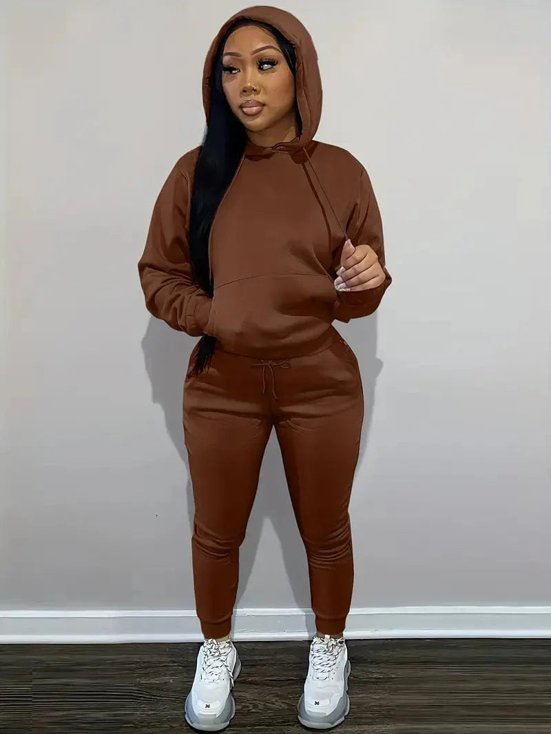 Casual Drawstring Pants and Hoodie Combo Set for Women
