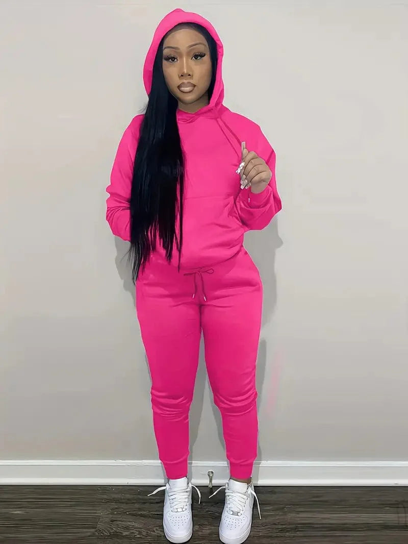 Casual Drawstring Pants and Hoodie Combo Set for Women