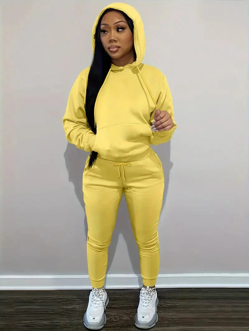 Casual Drawstring Pants and Hoodie Combo Set for Women