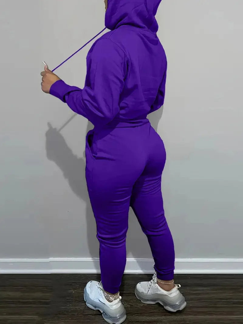 Casual Drawstring Pants and Hoodie Combo Set for Women