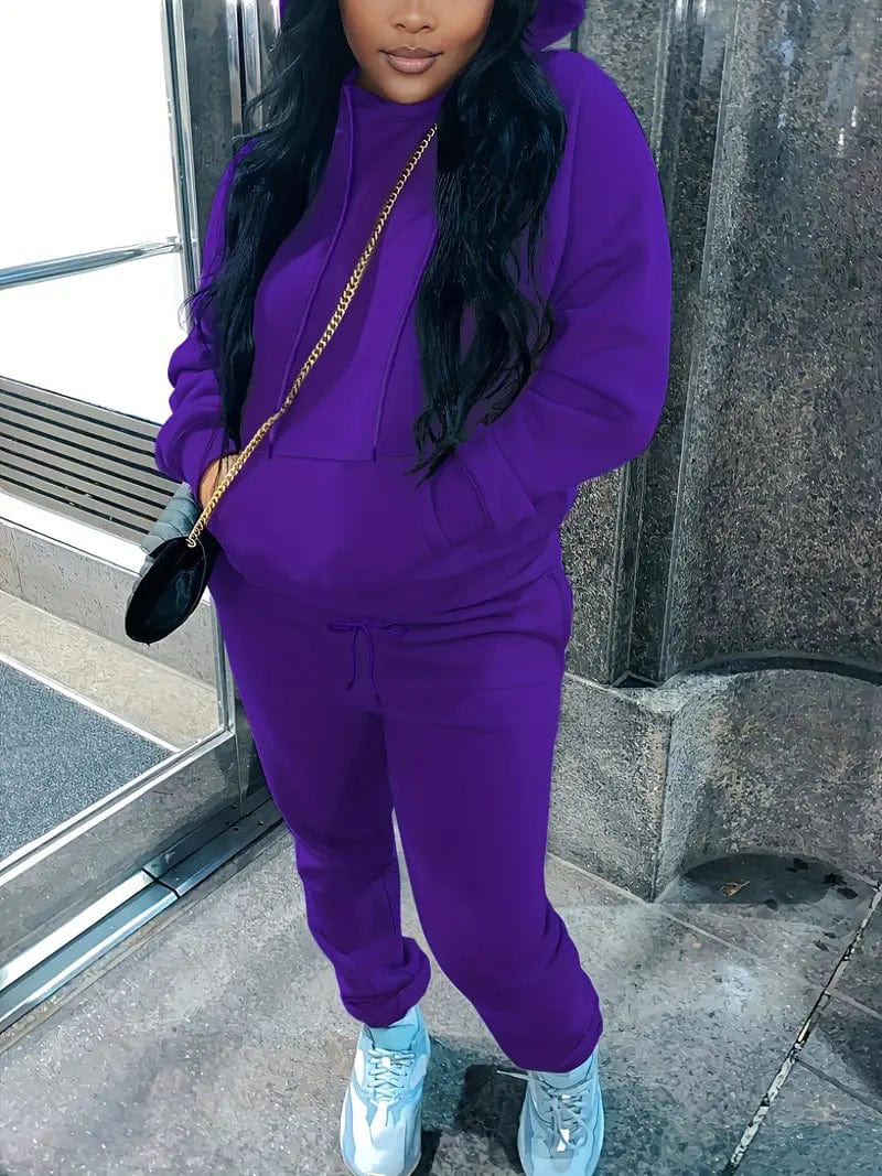 Casual Drawstring Pants and Hoodie Combo Set for Women