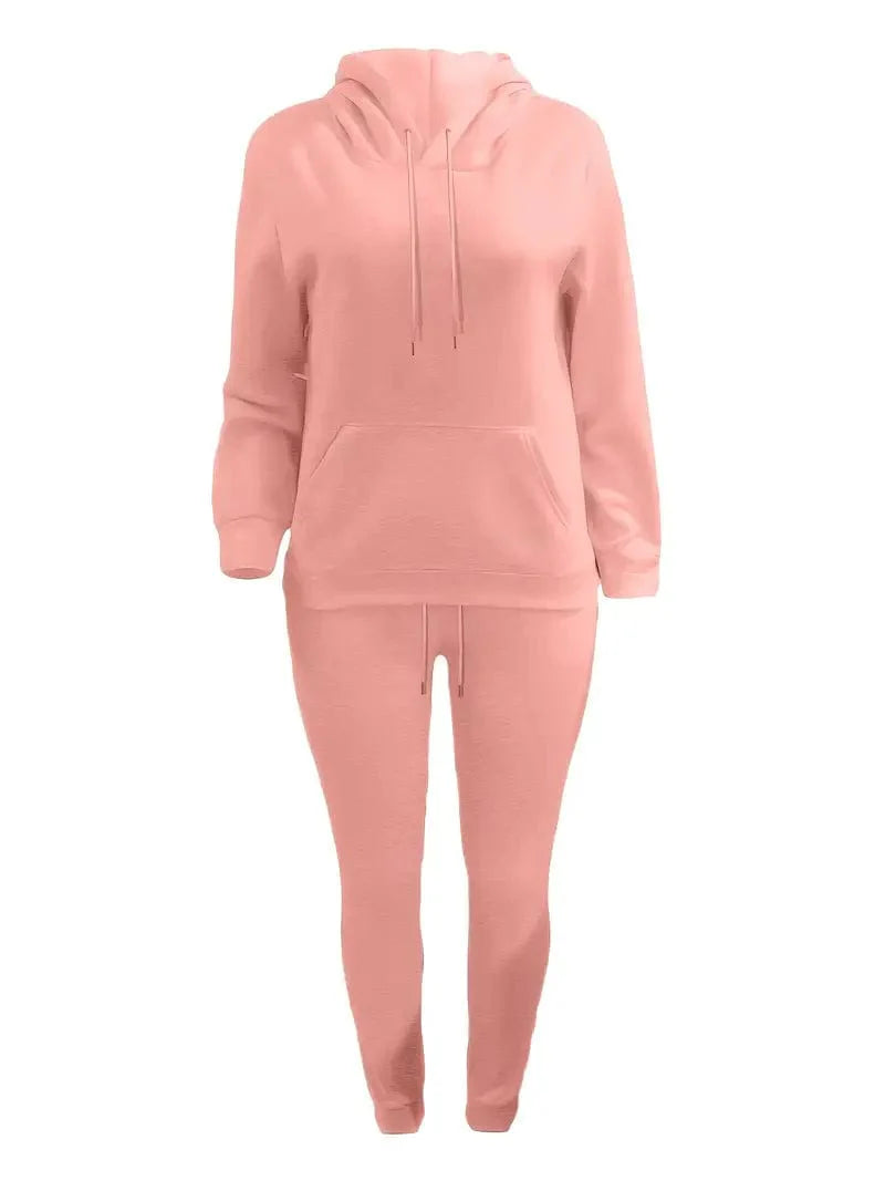 Casual Drawstring Pants and Hoodie Combo Set for Women