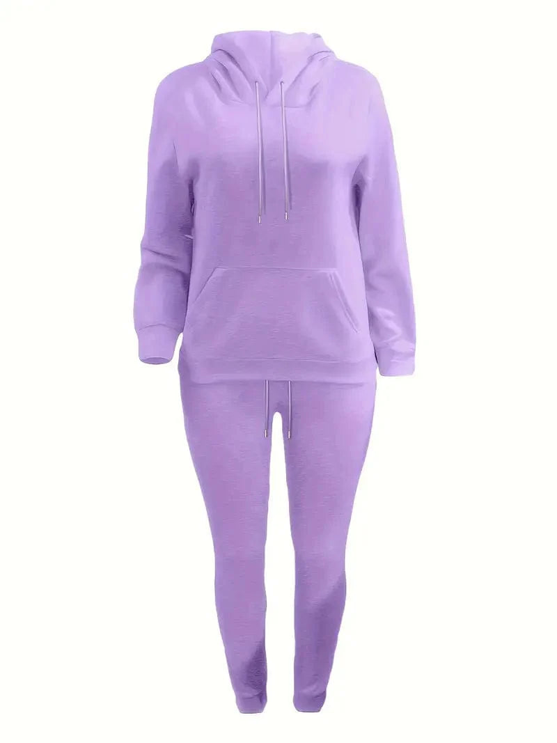 Casual Drawstring Pants and Hoodie Combo Set for Women
