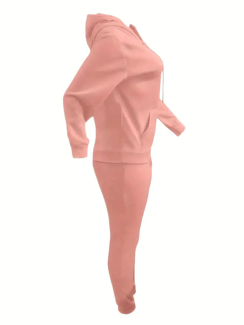 Casual Drawstring Pants and Hoodie Combo Set for Women