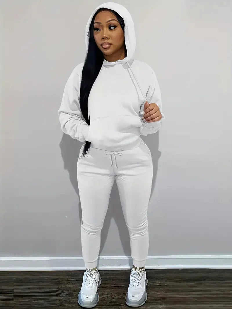 Casual Drawstring Pants and Hoodie Combo Set for Women
