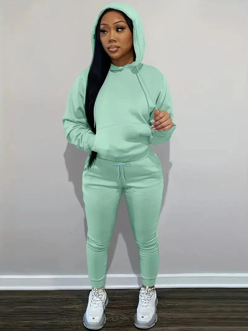 Casual Drawstring Pants and Hoodie Combo Set for Women