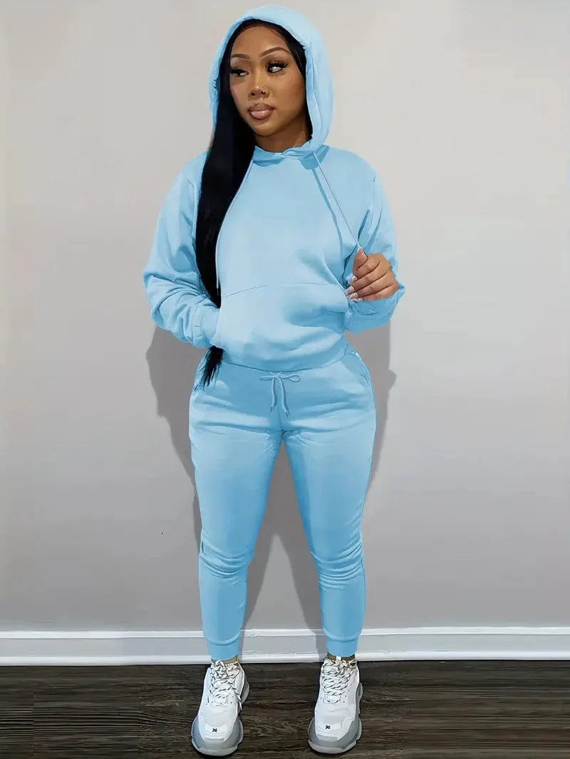 Casual Drawstring Pants and Hoodie Combo Set for Women