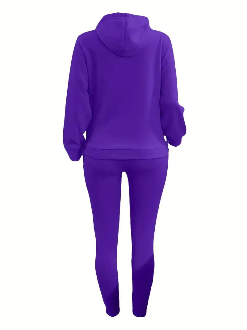 Casual Drawstring Pants and Hoodie Combo Set for Women