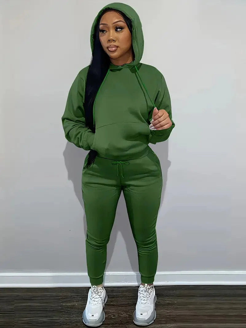 Casual Drawstring Pants and Hoodie Combo Set for Women
