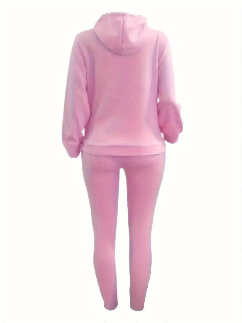 Casual Drawstring Pants and Hoodie Combo Set for Women