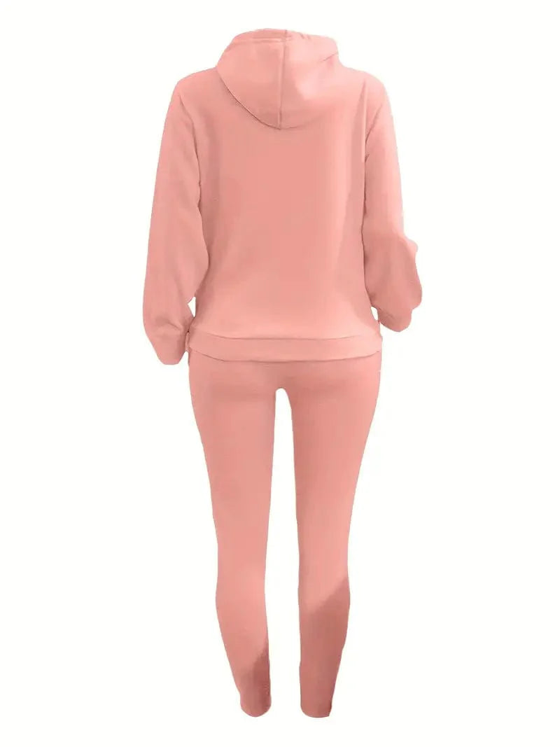 Casual Drawstring Pants and Hoodie Combo Set for Women