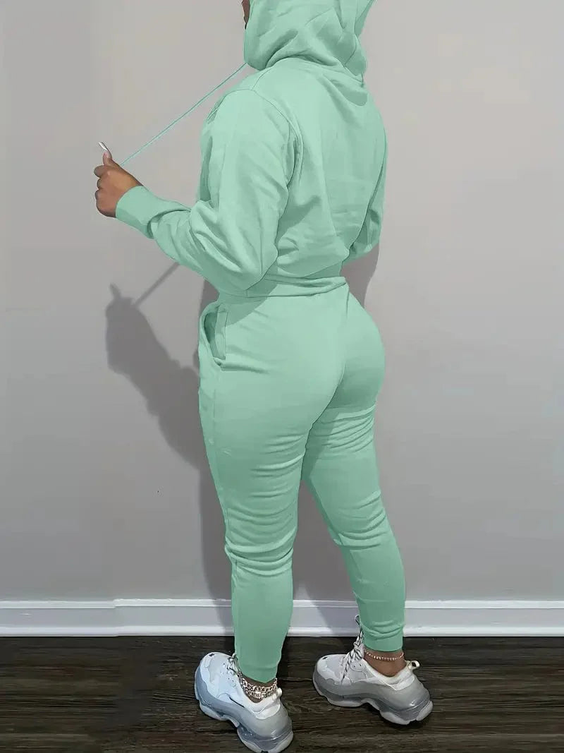 Casual Drawstring Pants and Hoodie Combo Set for Women