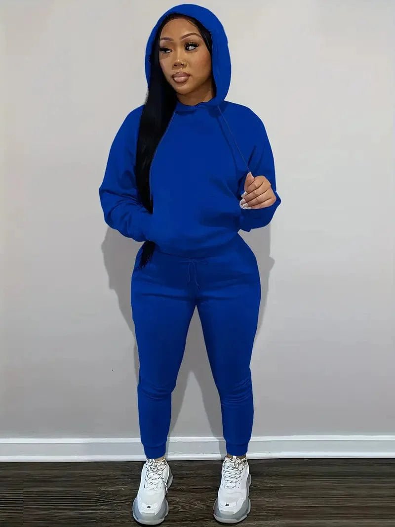 Casual Drawstring Pants and Hoodie Combo Set for Women