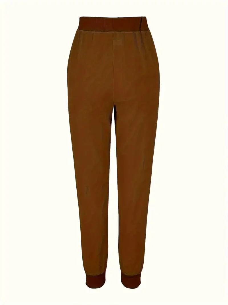 Solid Drawstring Pants, Women's Casual Long Length Trousers With Pockets