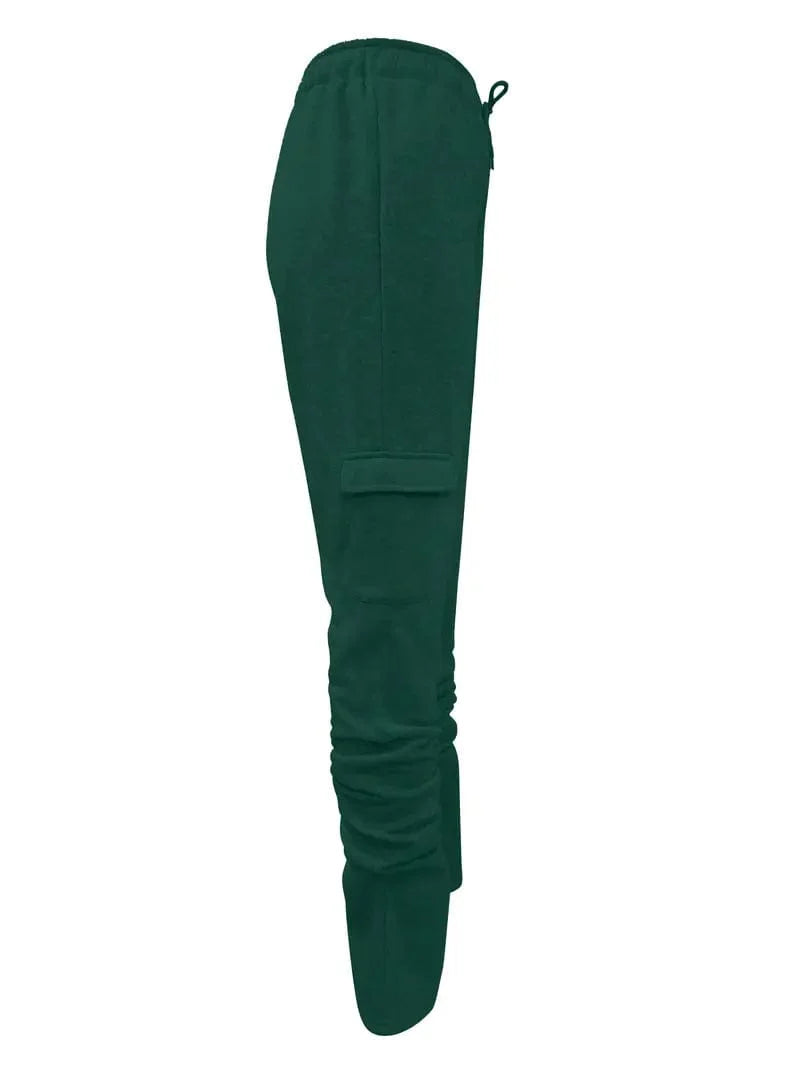 Ruched Solid Pants, Long-Length Casual Drawstring Bottoms, Women's Apparel