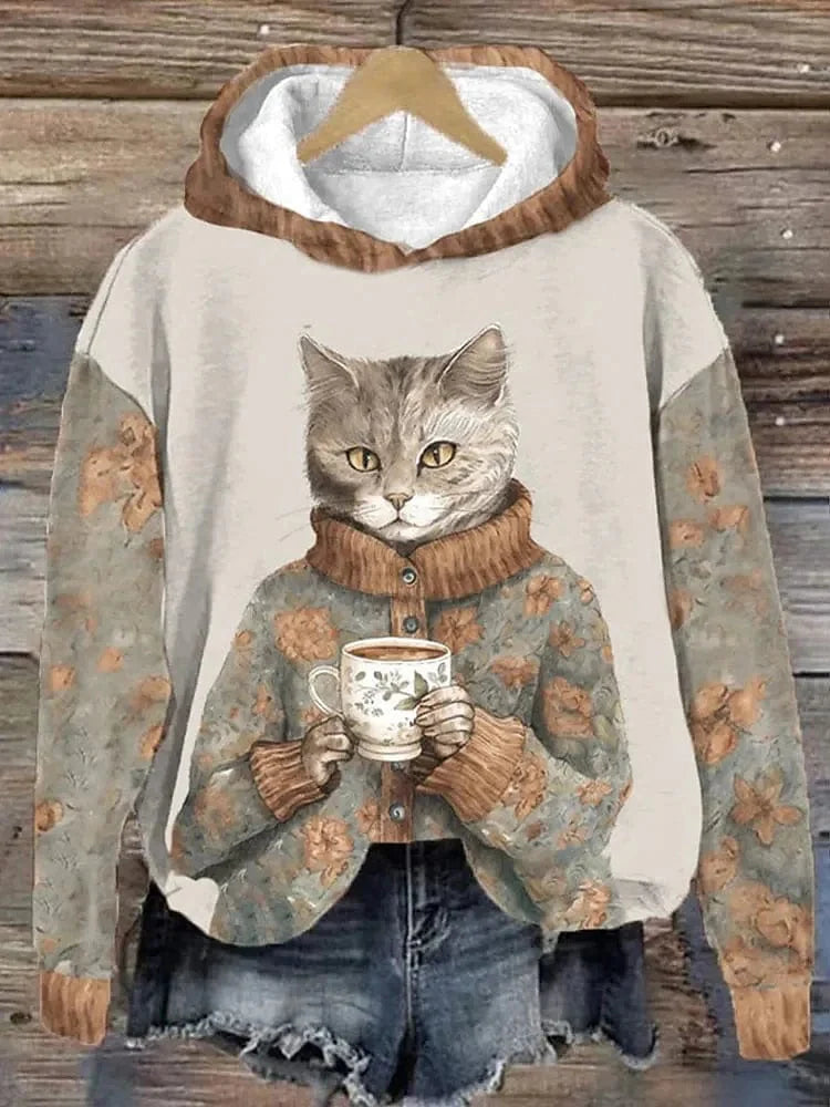 Cute Cat Print Women's Hoodie Sweatshirt for Fall & Winter
