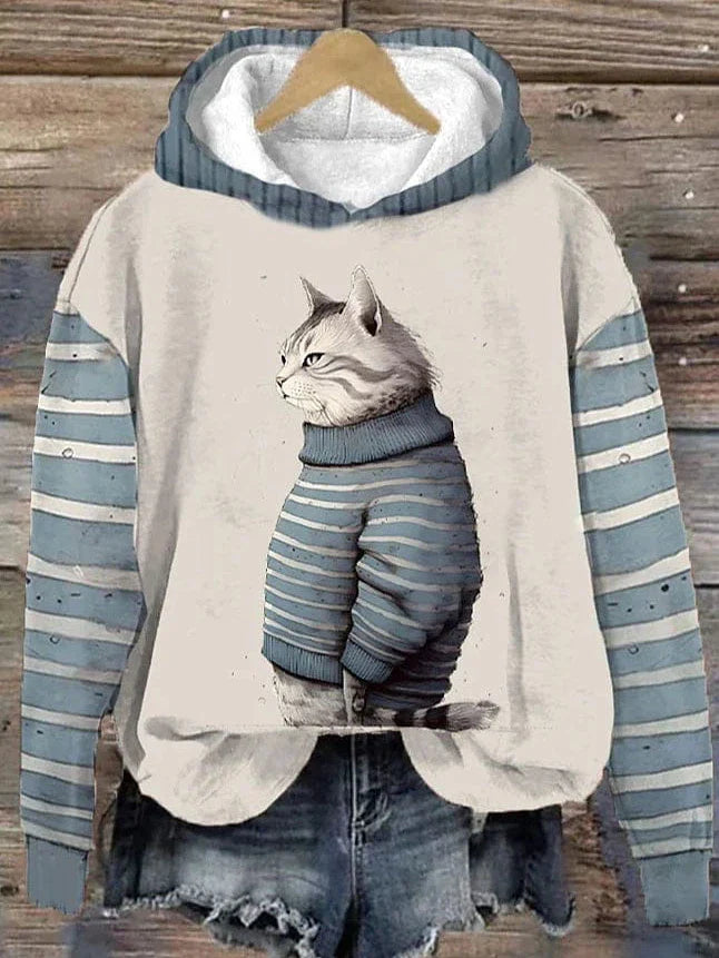 Cute Cat Print Women's Hoodie Sweatshirt for Fall & Winter