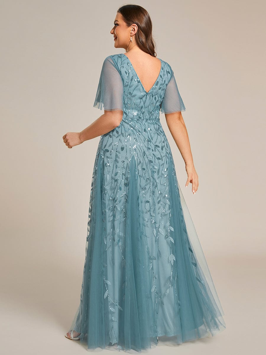 Elegant Plus Size Sequin Evening Gown with Short Sleeves