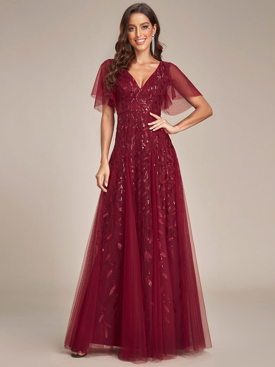 Elegant Plus Size Sequin Evening Gown with Short Sleeves