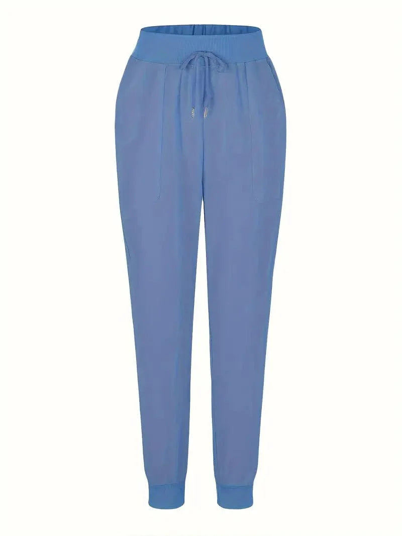 Solid Drawstring Pants, Women's Casual Long Length Trousers With Pockets